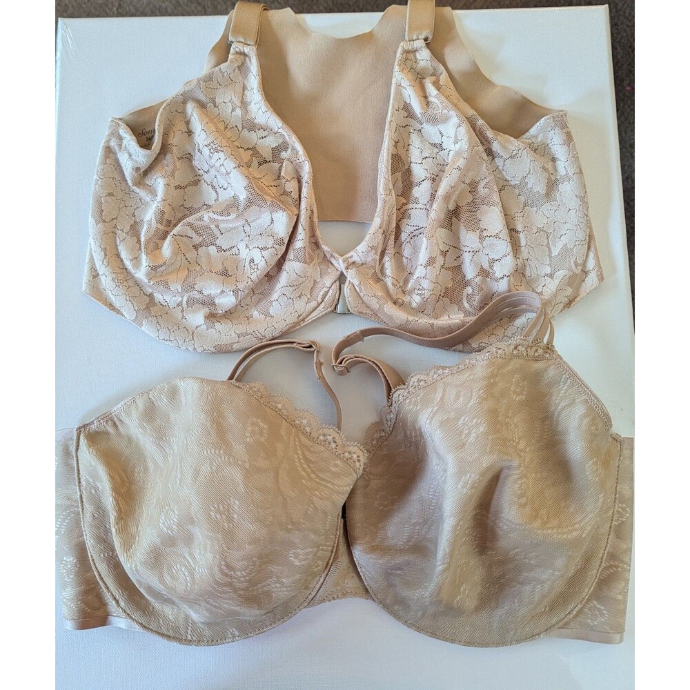 2 Soma Beige Underwire Bras Sz 36G Vanishing Back Front Closure & Enticing Lift - Picture 1 of 9